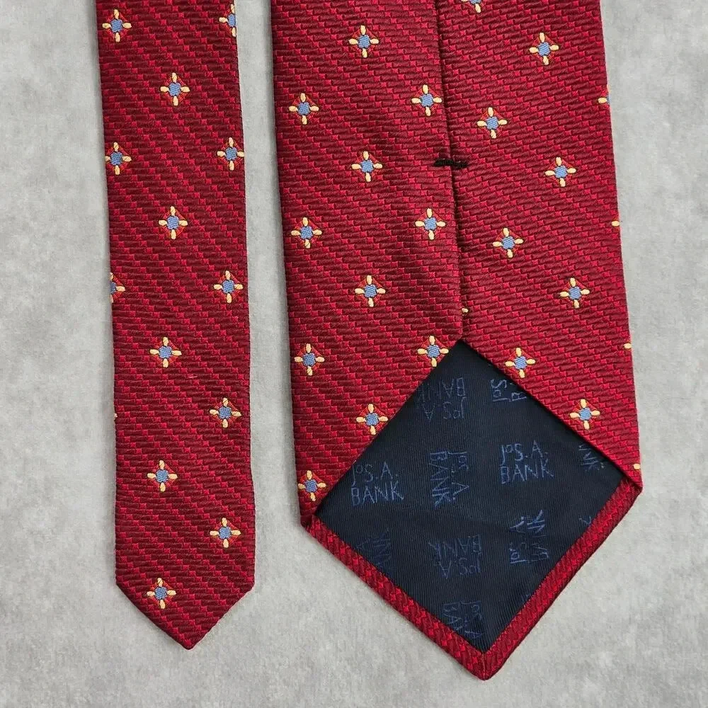 Jos. A. Bank Red Blue Floral Weave Geometric Silk Executive Italy Neck Tie Men's